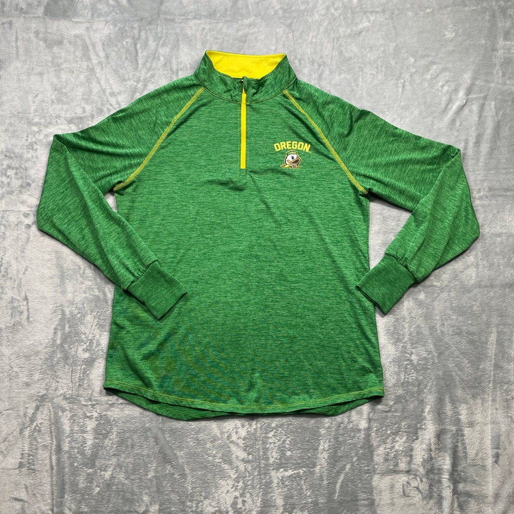 Oregon Ducks Womens Green Yellow Quarter Zip Pullover Athletic Shirt XL